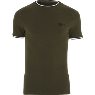 Khaki green sporty muscle fit T-shirt